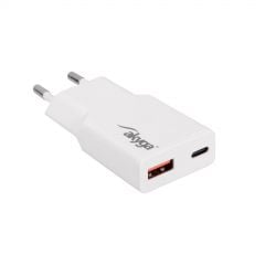 Töltő AK-CH-27 USB-A + USB-C PD 5-20V / max. 3A 30W Quick Charge 3.0 GaN
