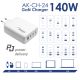 Kiegészítő fénykép Töltő AK-CH-24 USB-A + 3x USB-C PD 5-28V / max. 5A 140W Quick Charge 3.0 GaN